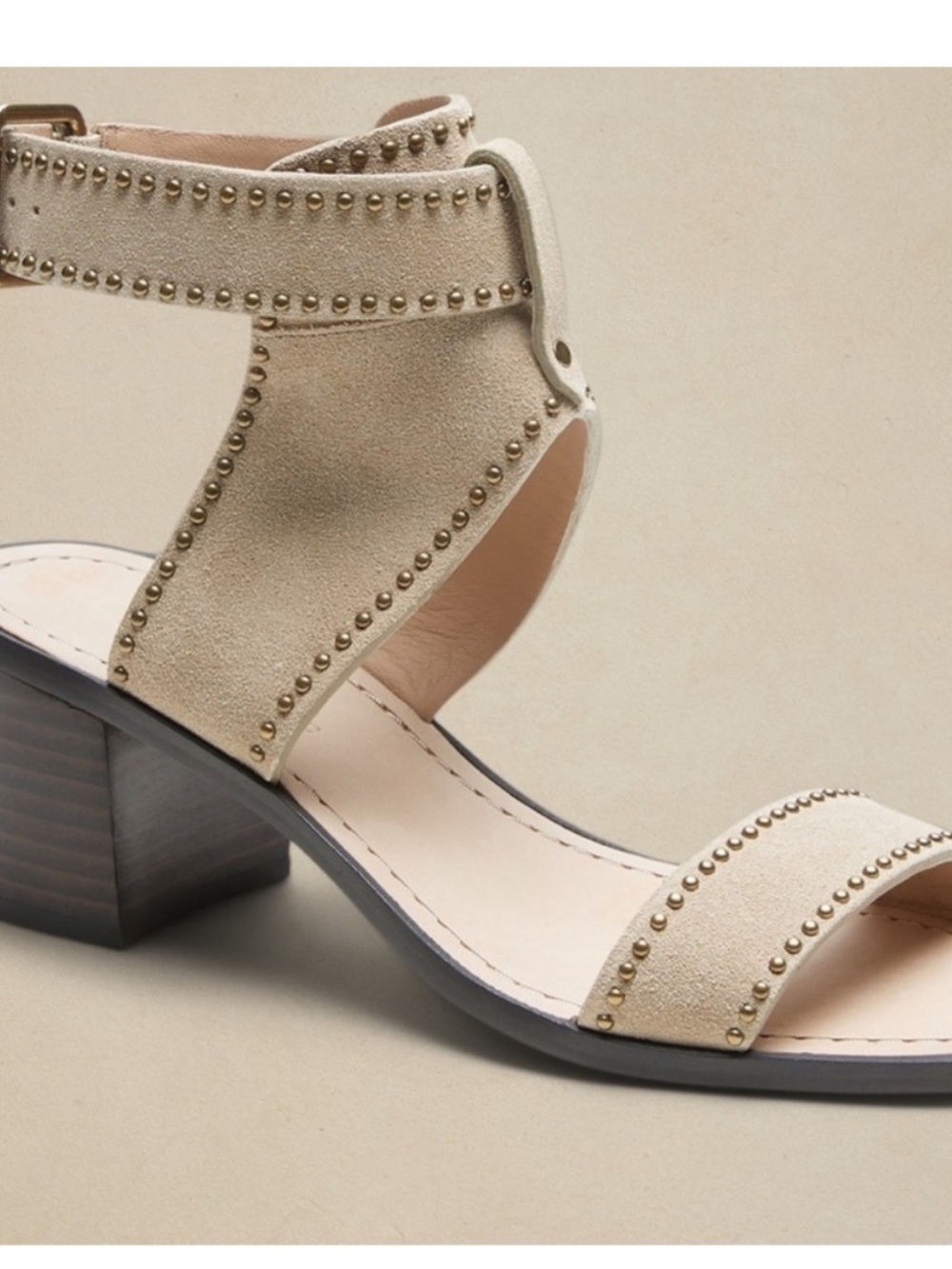 Banana Republic Beige Studded Suede Block Heel Sandals